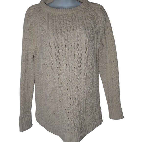 LL‎ Bean Signature Tunic Fisherman Sweater XS Cream Cable Knit Side Zip Crewneck - Picture 1 of 6